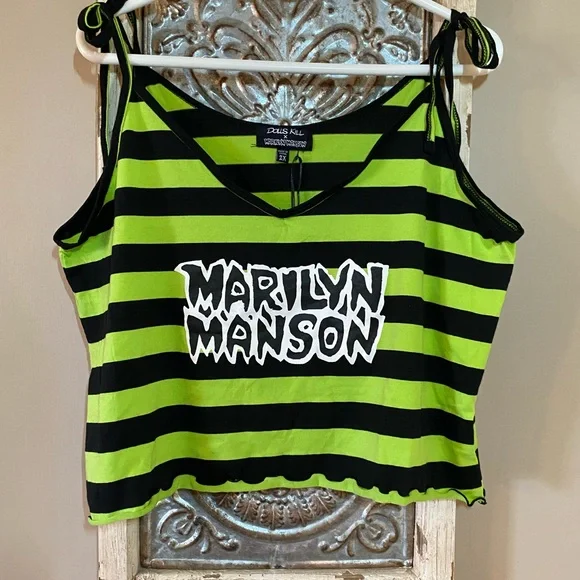 Marilyn Manson Collab Green and Black Sleeveless Crop Tank Top - Picture 1 of 5